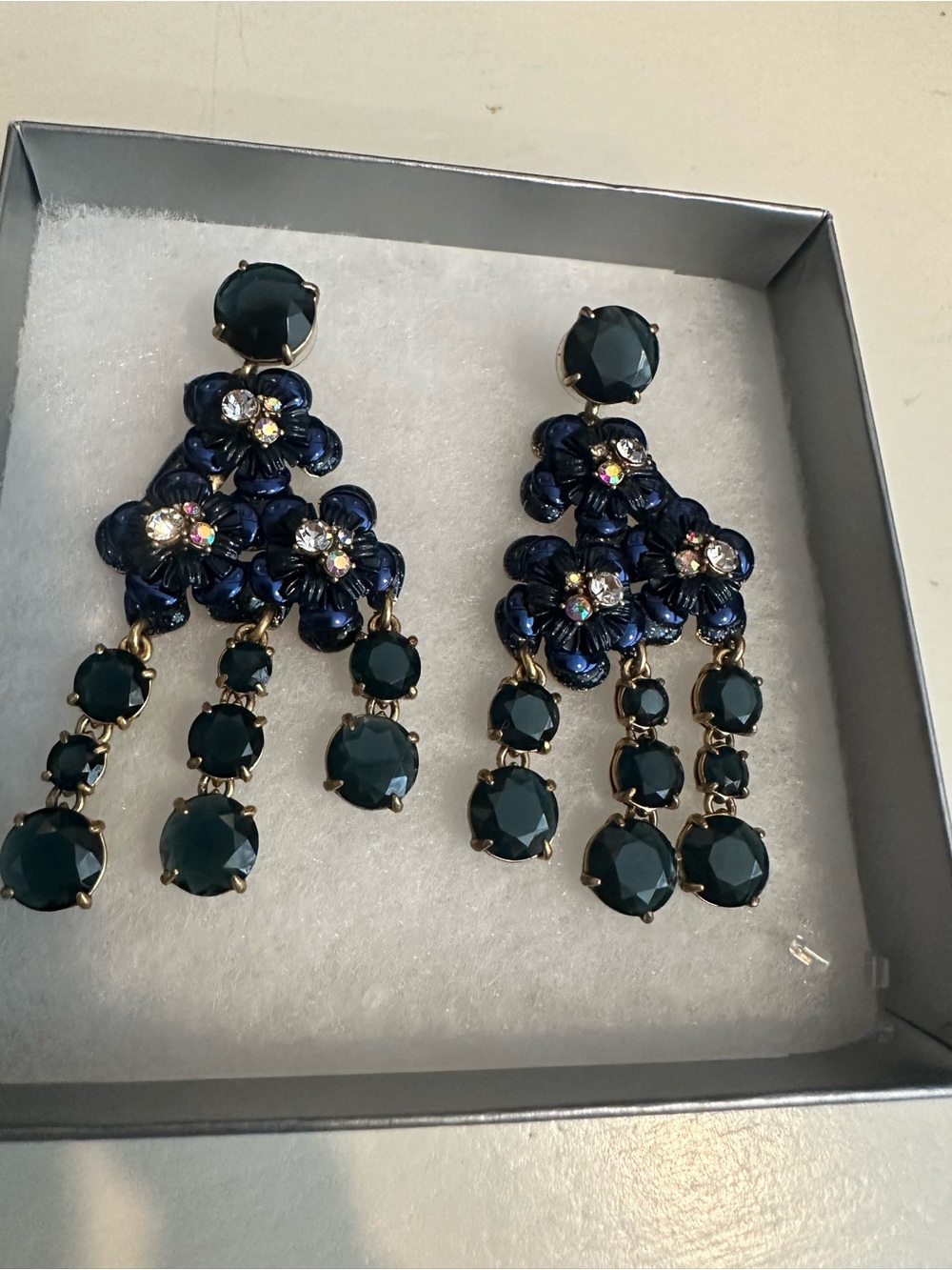 Blue Floral Crystal Chandelier Earrings - J Crew - Picture 2 of 2